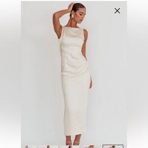 Leila Boat Neck Maxi Dress Ivory - selfie Leslie Saints and Secrets